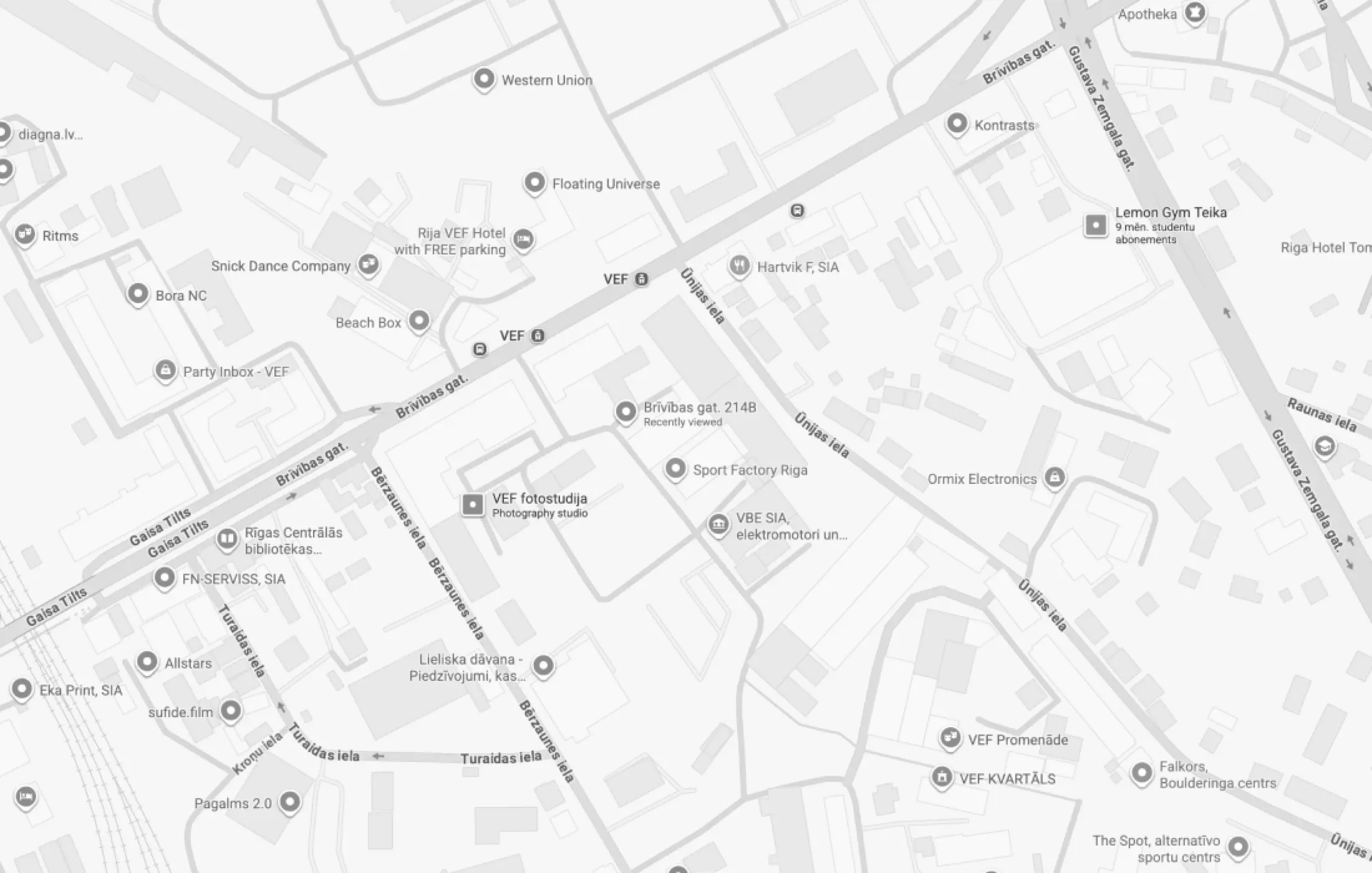 Karte ar Dr. Ali Acu centra atrašanās vietu Brīvības gatvē 214B, Rīgā